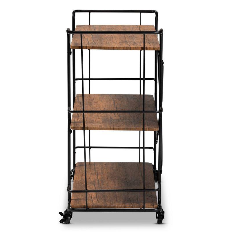 Neal Industrial Black Metal and Walnut Wood Serving Cart