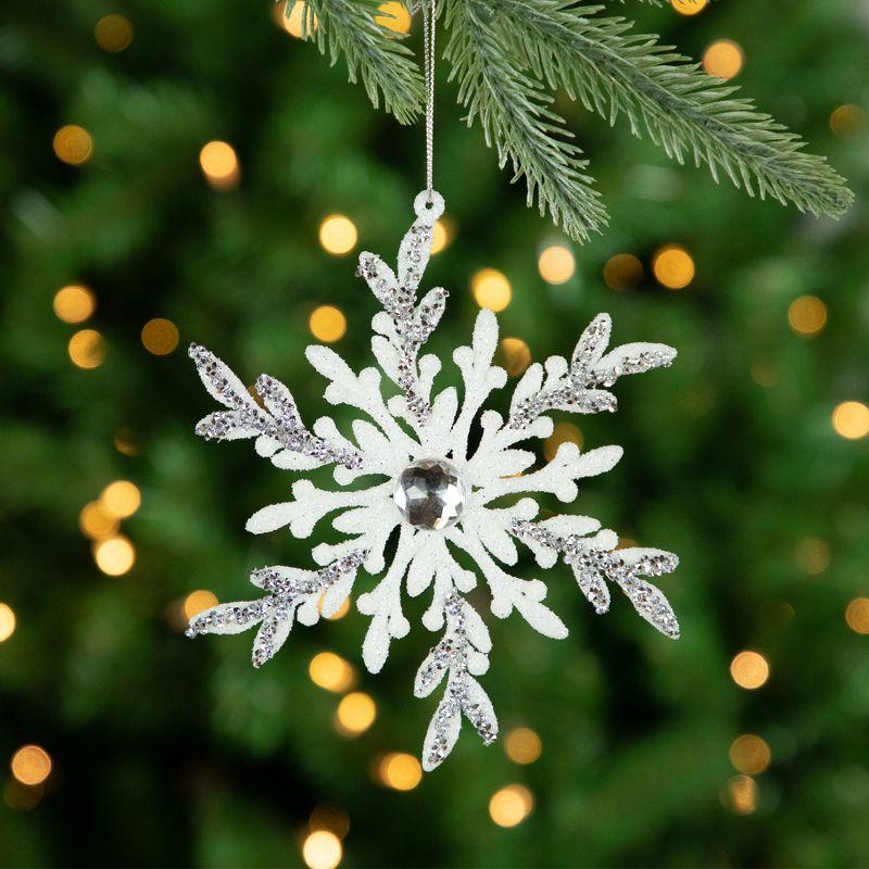 Northlight Glitter Snowflakes Christmas Ornaments - 6" - White and Silver - 4ct