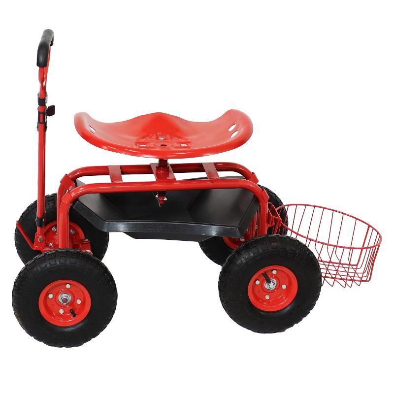 SunnyDaze Decor Steel Steering Handle Swivel Seat & Basket Garden Cart