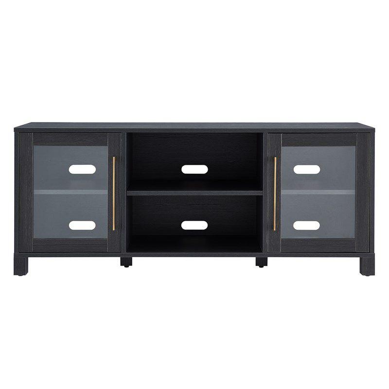 Charcoal Gray Rectangular TV Stand with Glass Doors