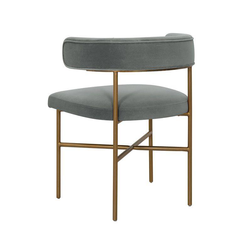 TOV Furniture Kim 19.7" Transitional Velvet Dining Chair in Dark Gray/Gold