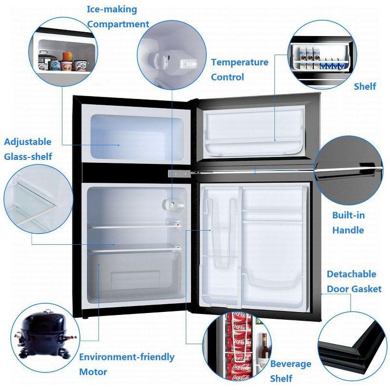 Costway Refrigerator Small Freezer Cooler Fridge Compact 3.2 cu ft. Unit Grey/Black/White