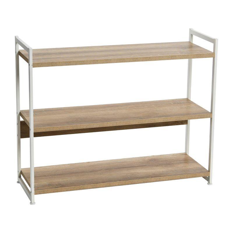 Household Essentials 32.5" Jamestown Wide 3 Shelf Bookshelf: Metal Frame, Coastal Oak Collection