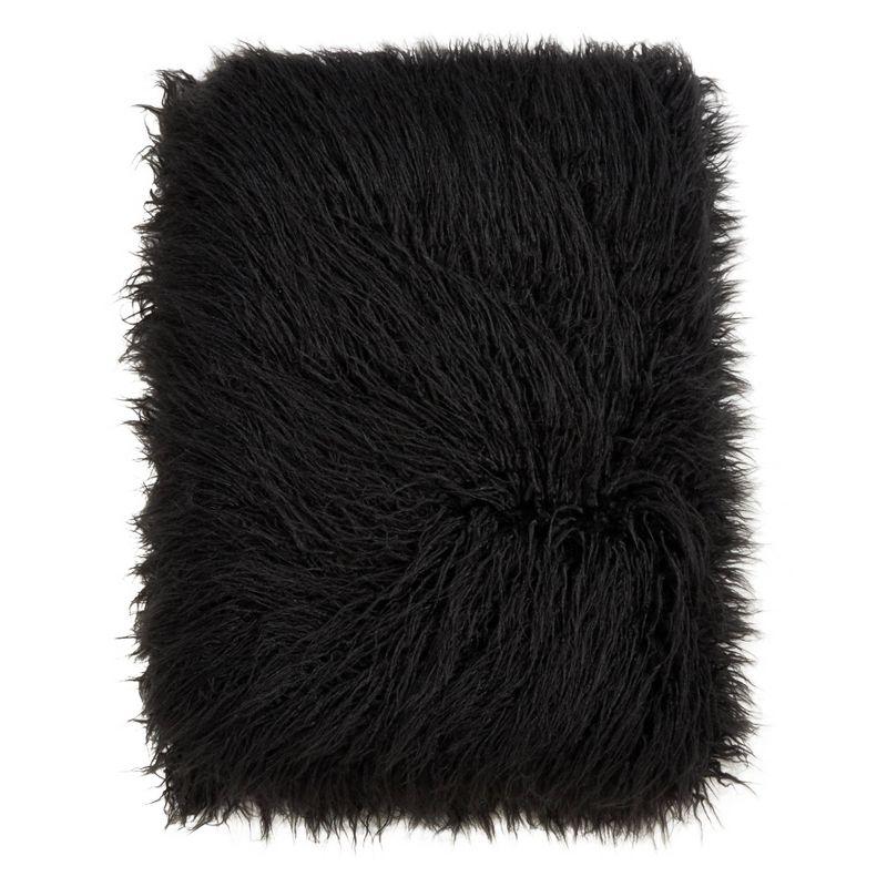 Luxurious Black Faux Mongolian Fur 27"x24.5" Throw Blanket