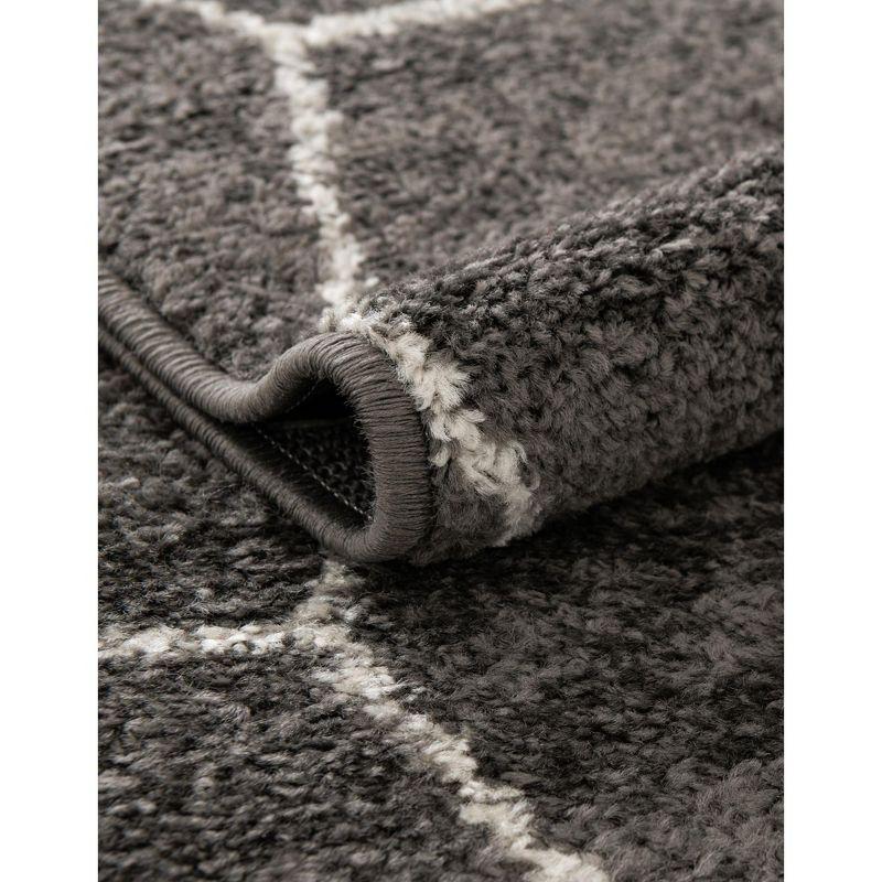 Dark Gray Octagon Synthetic Trellis Stain-Resistant Rug