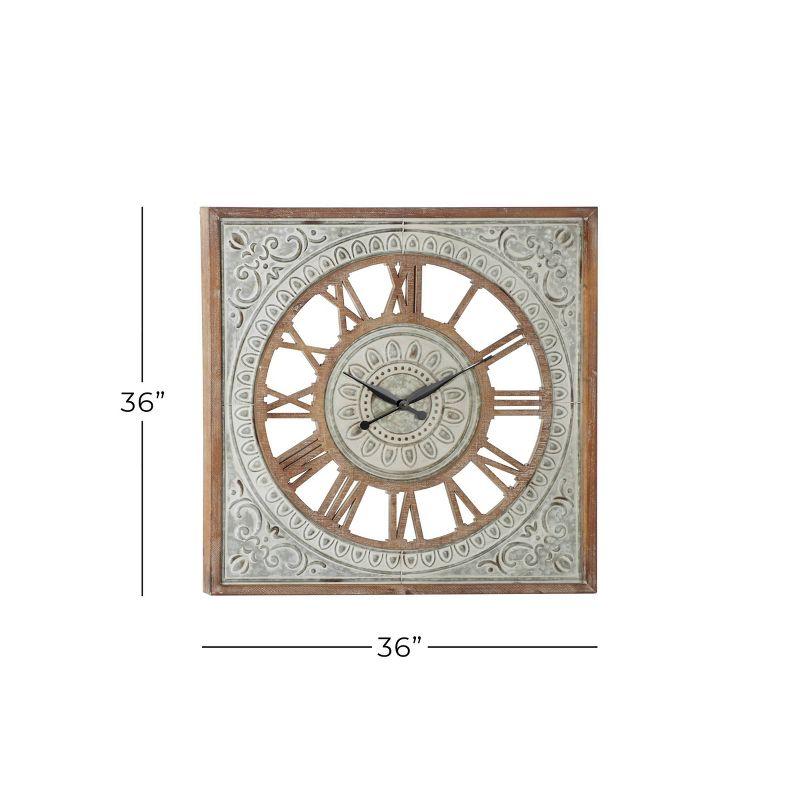 Metal Scroll Wall Clock with Embossed Metal Brown - Olivia & May: Silent, Square, Farmhouse Style