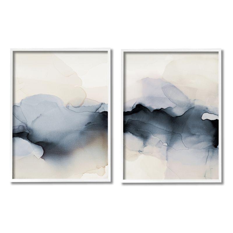 Mysterious Abstract Blue and Beige Canvas Art Set