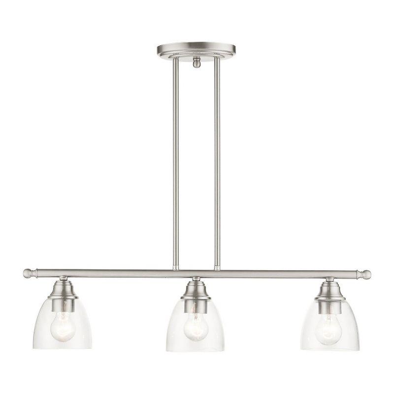 Elegant Brushed Nickel 3-Light Linear Chandelier with Hand-Blown Glass Shades