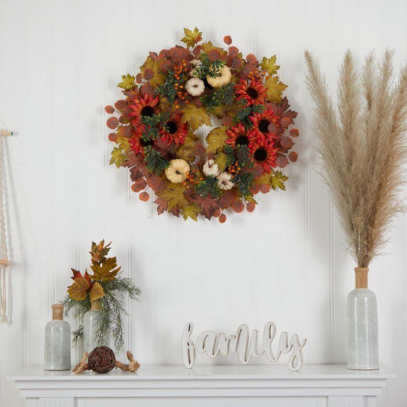 Nearly Natural 30” Fall Acorn, Sunflower, Berries and Autumn Foliage Artificial Wreath