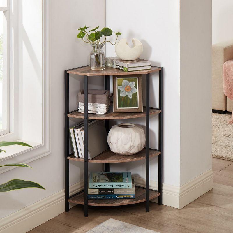 4-Tier Corner Open Shelf,Bookcase Freestanding Shelving Unit,Plant Stand Small Bookshelf