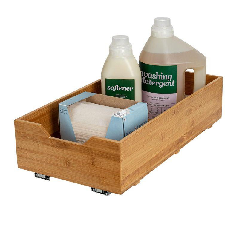 Glidez Bamboo and Steel Pull-Out/Slide-Out Storage Organizer for Under Cabinet Use - 1-Tier Design - Natural