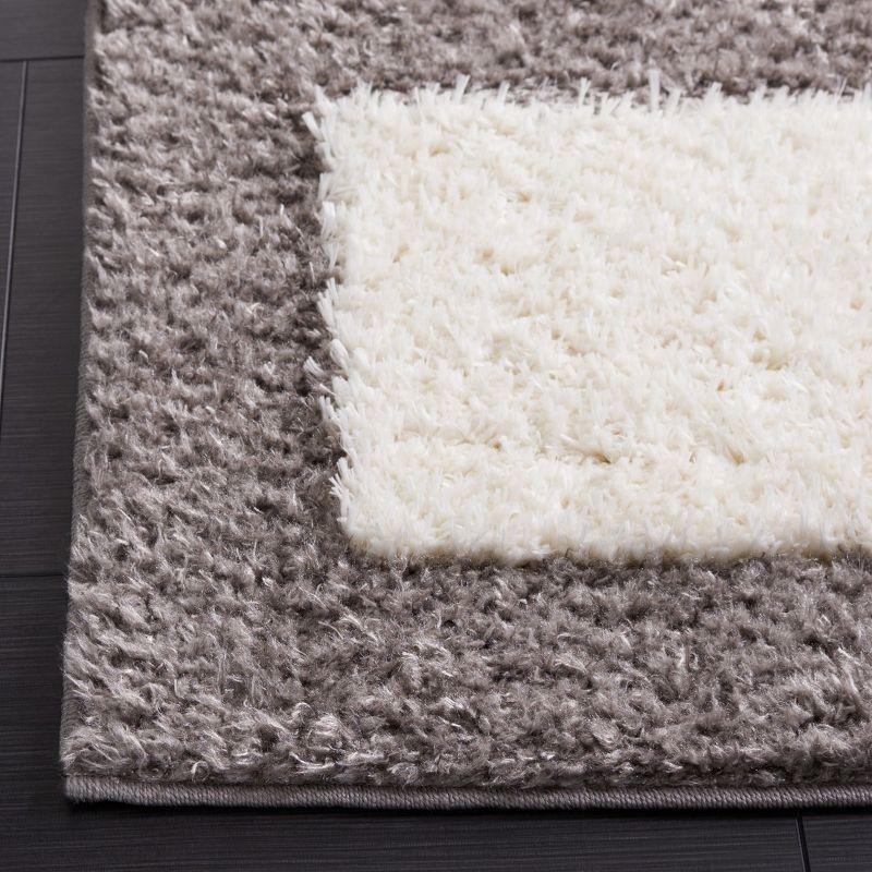 Gray and Ivory Geometric Shag Area Rug, 5'3" x 7'6"