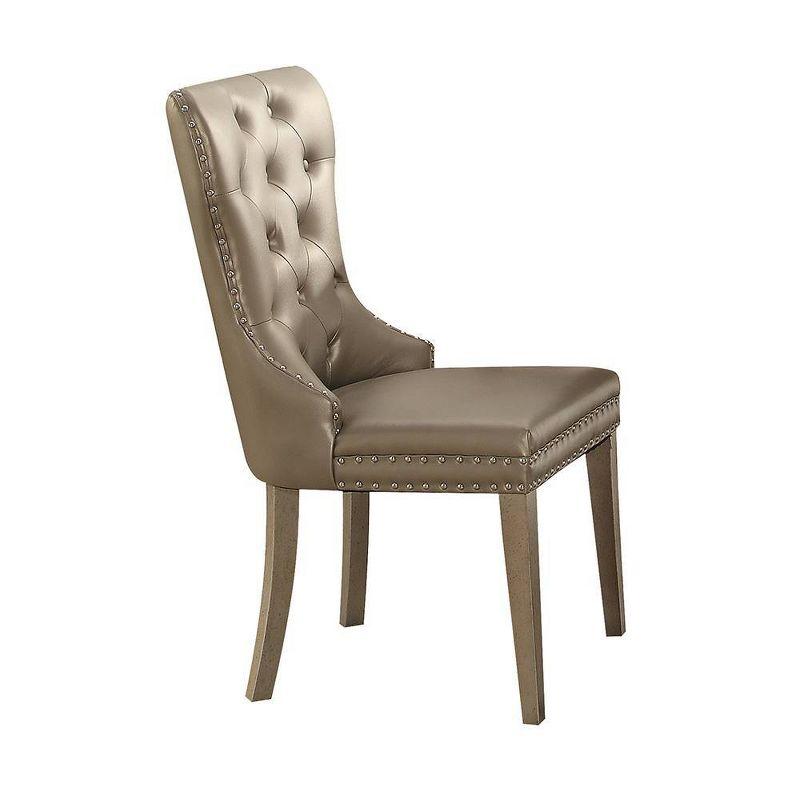 Elegant Gray Faux Leather Upholstered Side Chair with Nailhead Trim