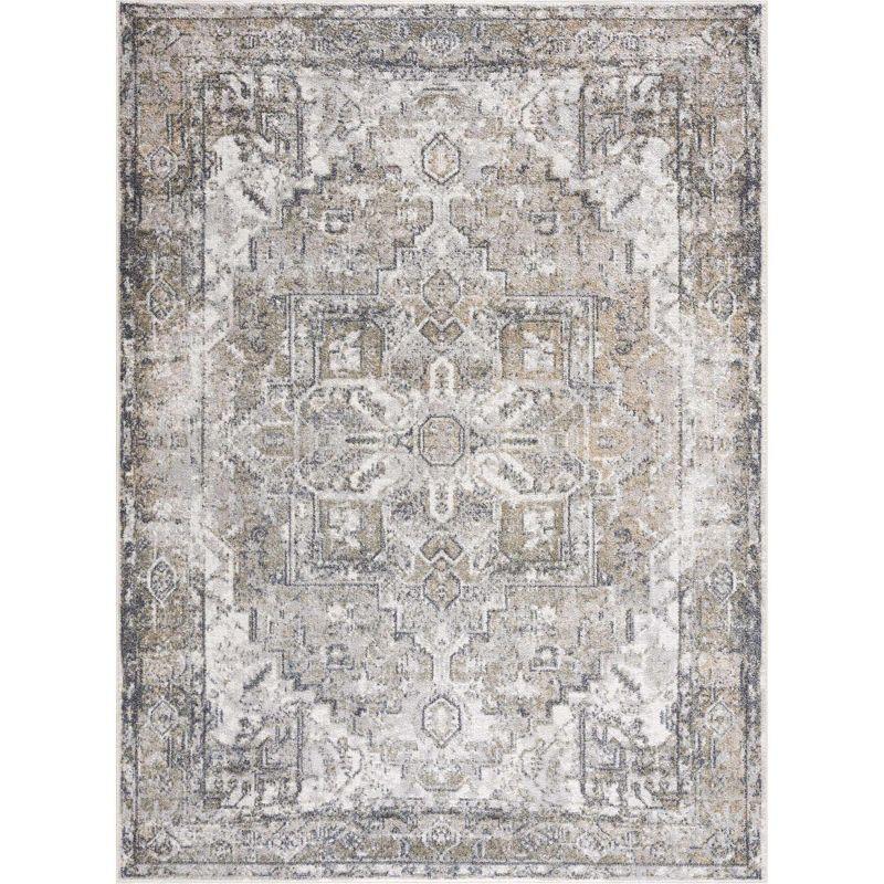 Medallion Design Performance Beige Machine Washable Area Rug