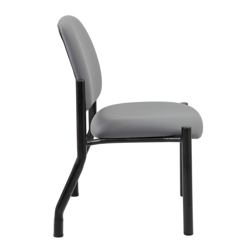 Armless Guest Chair Gray - Boss Office Products: Sturdy Mid Back, Antimicrobial Vinyl, 300 lbs Capacity