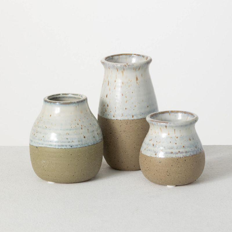 Sullivans Set of 3 Petite Ceramic Vases 3"H, 4.5"H & 5.5"H Blue and Brown