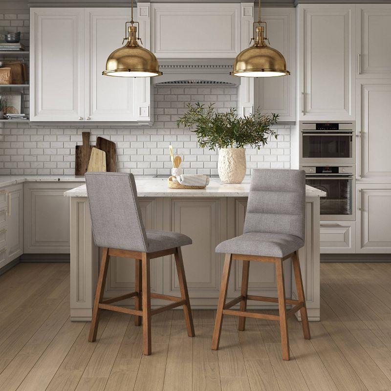 CorLiving Set of 2 Boston Channel Tufted Fabric Barstools Light Gray: Upholstered, Rubberwood Legs, Foam Padded