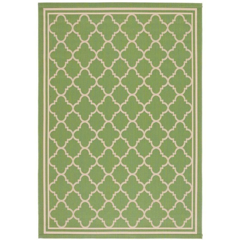 Green and Beige Rectangular Synthetic Outdoor Area Rug