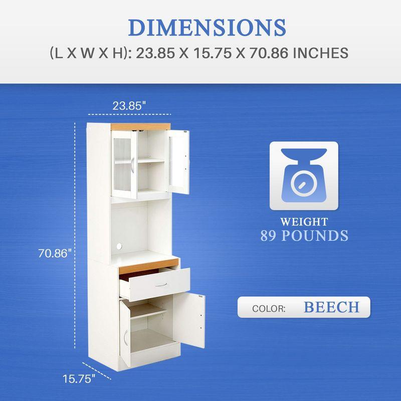 Hodedah Import Standing Top and Bottom Shelf Enclosed Kitchen China Cabinet with Front Sliding Pullout Drawer