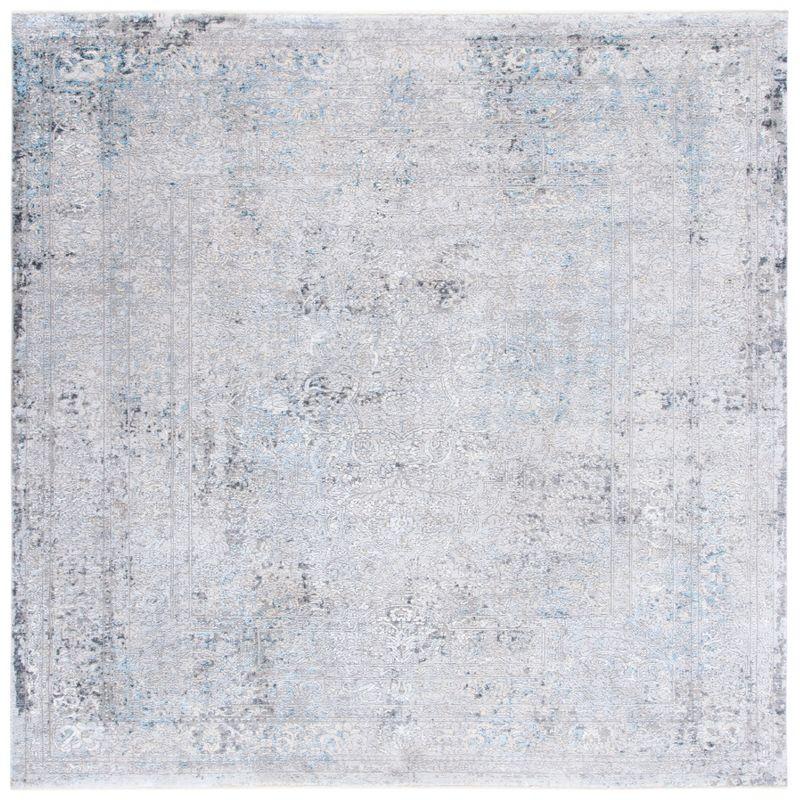 Ivory and Grey Hand-Knotted Wool Square Area Rug