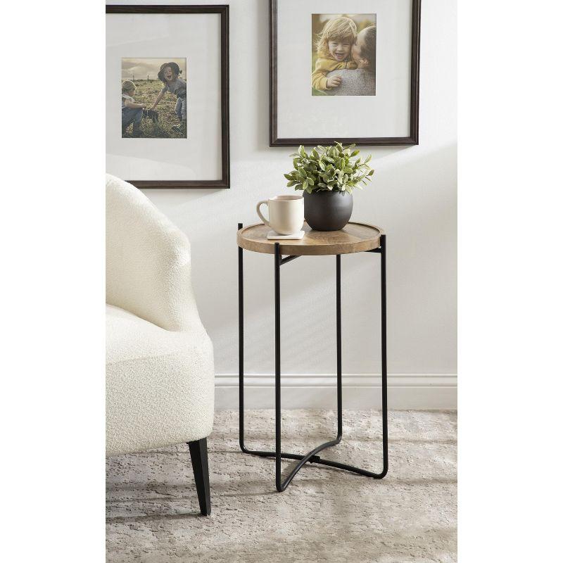 Natural Mango Wood and Black Iron Round Side Table