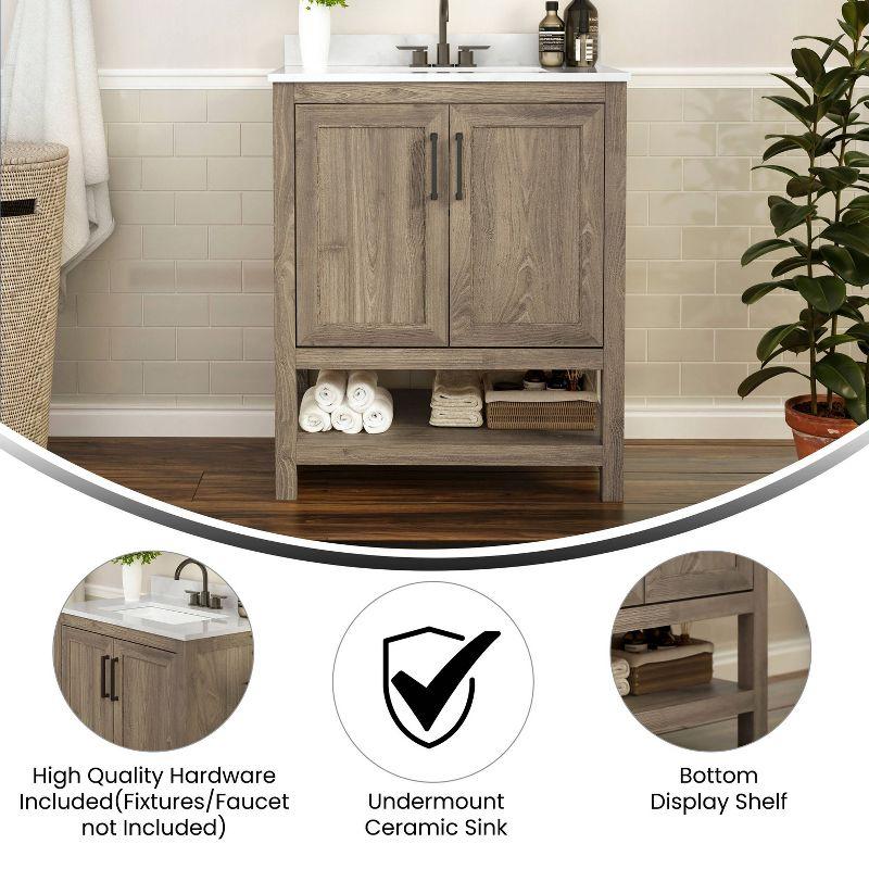 Taylor & Logan 30" Vivien Bathroom Vanity Brown: Stoneware Surface, Wood Frame, Drop-In Sink, 1-Year Warranty