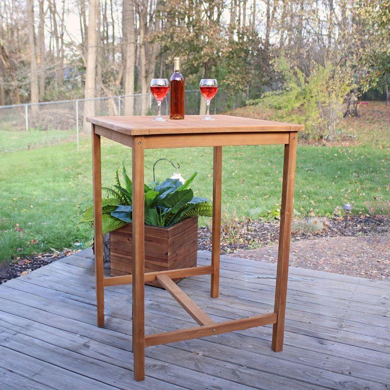 Sunnydaze Teak Wood Outdoor Bar Table - 31" Square x 43.5" H - Brown