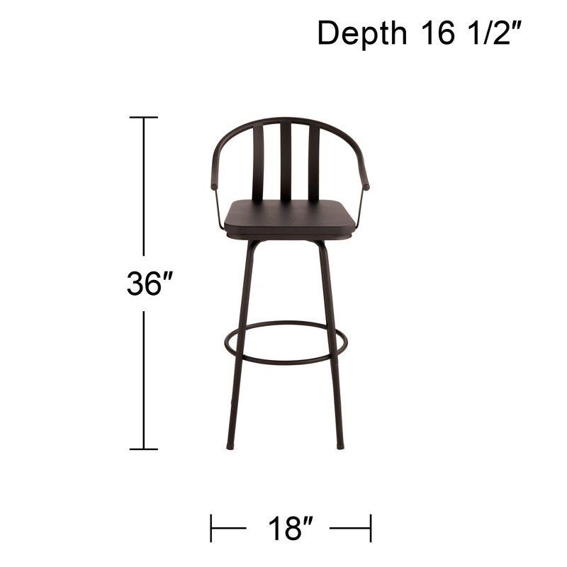 Elm Lane Lael Black Swivel Bar Stool 25 3/8" High Modern Industrial Wood Seat Curved Arm with Backrest Footrest for Kitchen Counter Height Island Home