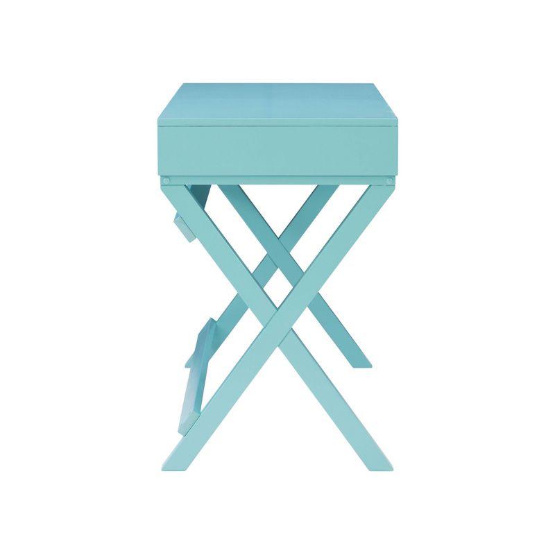 Peggy Transitional Campaign Wood Writing Desk with Drawers Blue - Linon: Silver Hardware, X-Framed Legs, Pine Frame