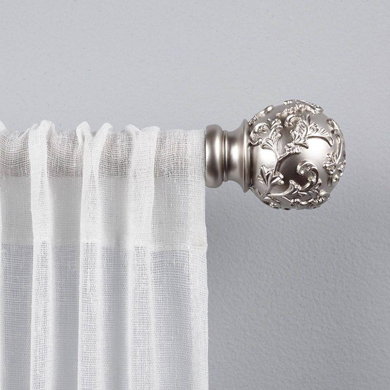 Exclusive Home 66"-120" Vine Curtain Rod - Matte Silver: Adjustable Iron Rod, Floral Finial, 25lb Capacity