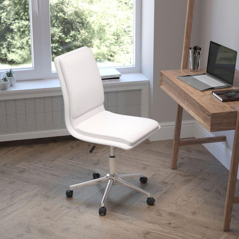 Flash Furniture Madigan Mid-Back Armless Swivel Task Office Chair with LeatherSoft and Adjustable Chrome Base, White