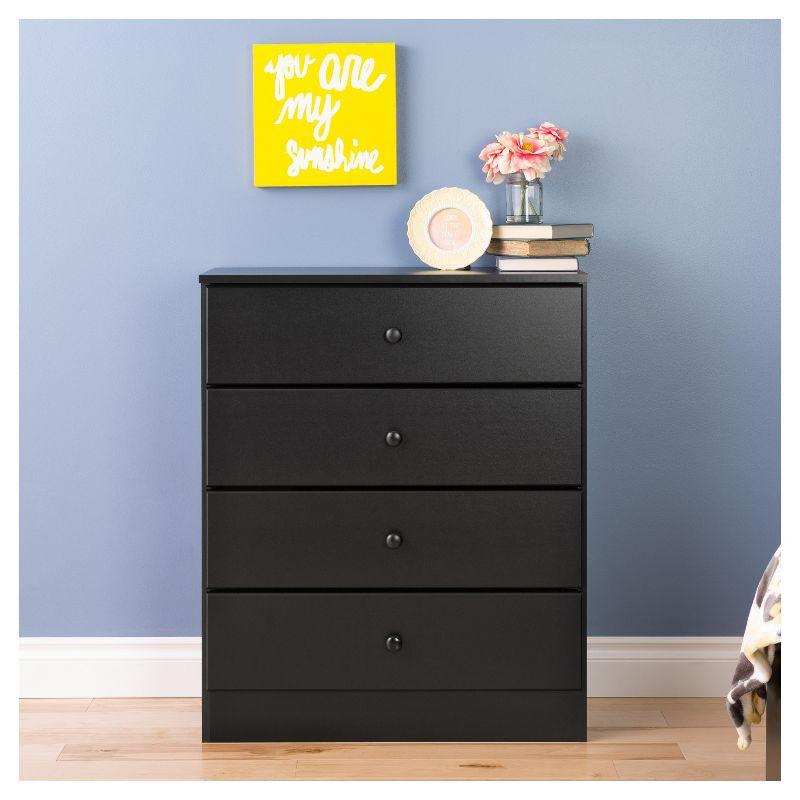 Prepac 4 Drawers Astrid Dresser Black: Wood Composite Frame, 36.25" High, Bedroom Storage