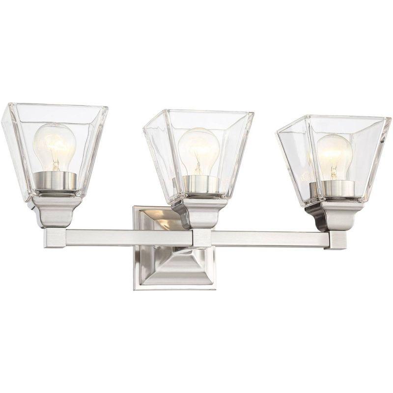 Regency Hill Mencino Modern Wall Light Satin Nickel Hardwire 20" 3-Light Fixture Clear Glass for Bedroom Bathroom Vanity Reading Living Room Hallway