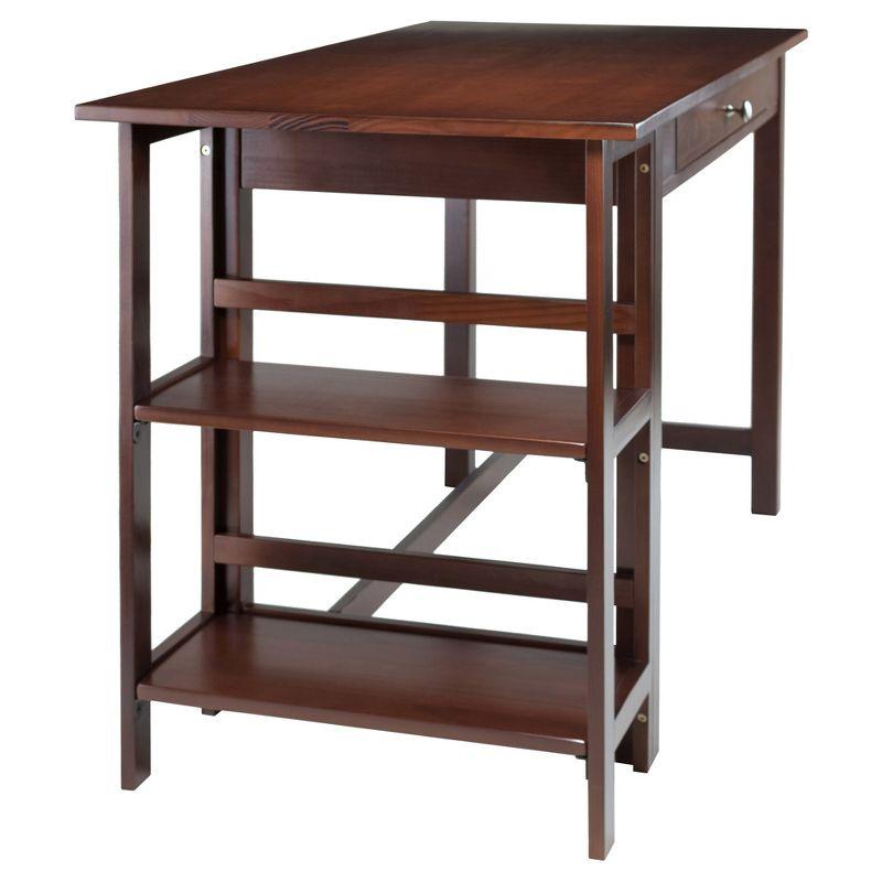 Transitional Walnut Wood Home Office Desk with Drawer and Shelves