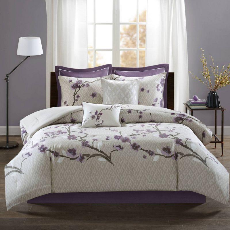 King Purple Cotton 8-Piece Embroidered Comforter Set