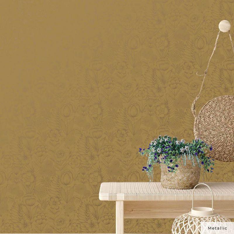 Tempaper & Co. Homestead Floral Removable Peel and Stick Wallpaper, Metallic Marigold, 28 sq. ft.: Vinyl, Self-Adhesive, Washable