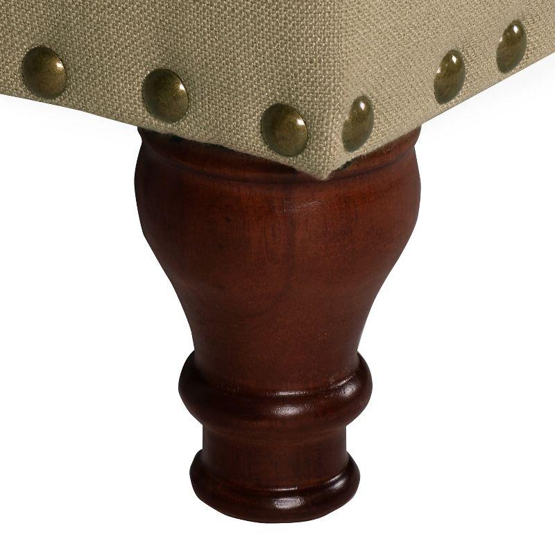 Elegant Tan Upholstered Storage Bench with Nailhead Trim and Wood Legs