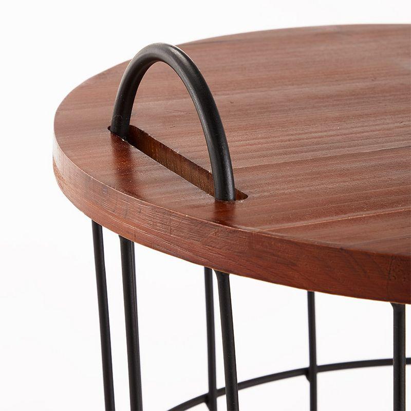 The Lakeside Collection Metal Storage Basket Side Table with Carrying Handles and Wooden Lid