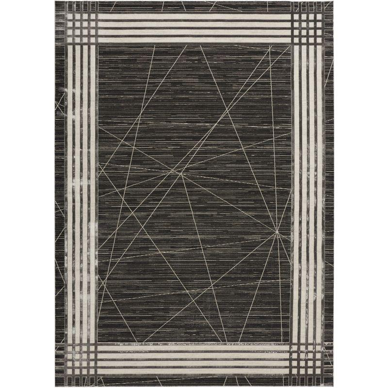 Nourison Desire Modern Art Deco Bordered Indoor Area Rug Charcoal Silver 9' x 12'