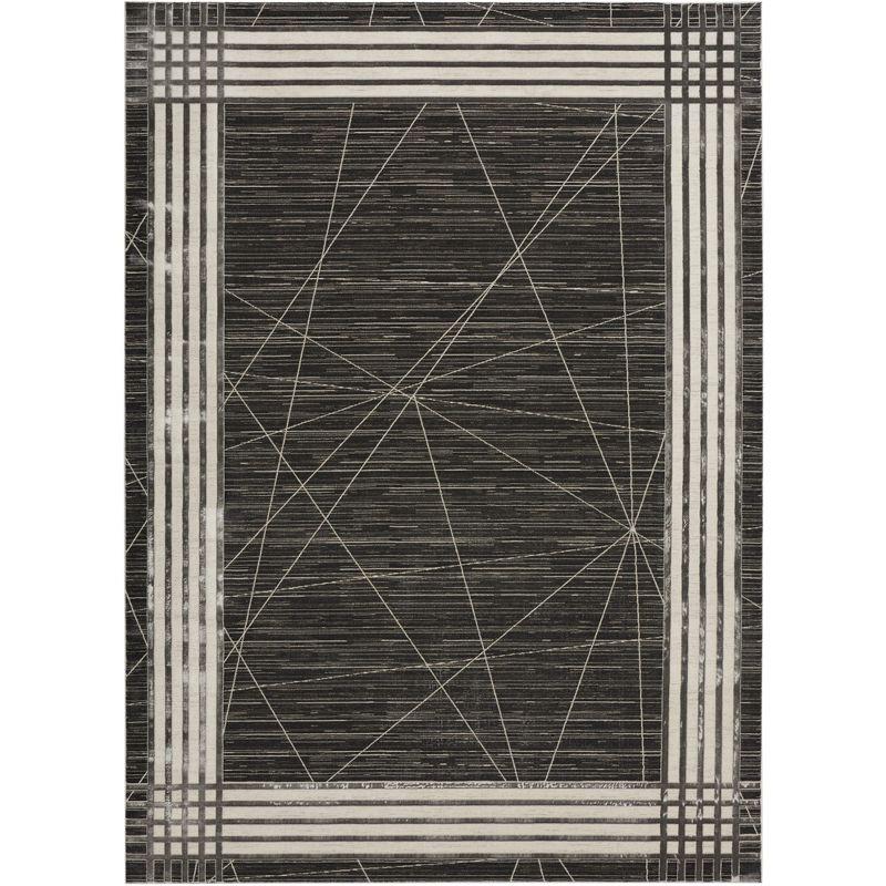 Charcoal Silver Geometric 9' x 12' Synthetic Area Rug