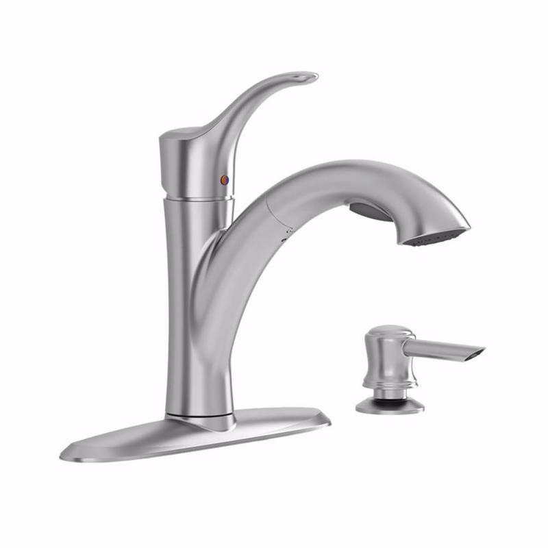 Mesa Stainless Steel Pull-Out Kitchen Faucet with Soap Dispenser