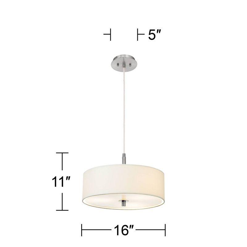 Brushed Nickel Pendant Light with White Fabric Shade, 16" Wide