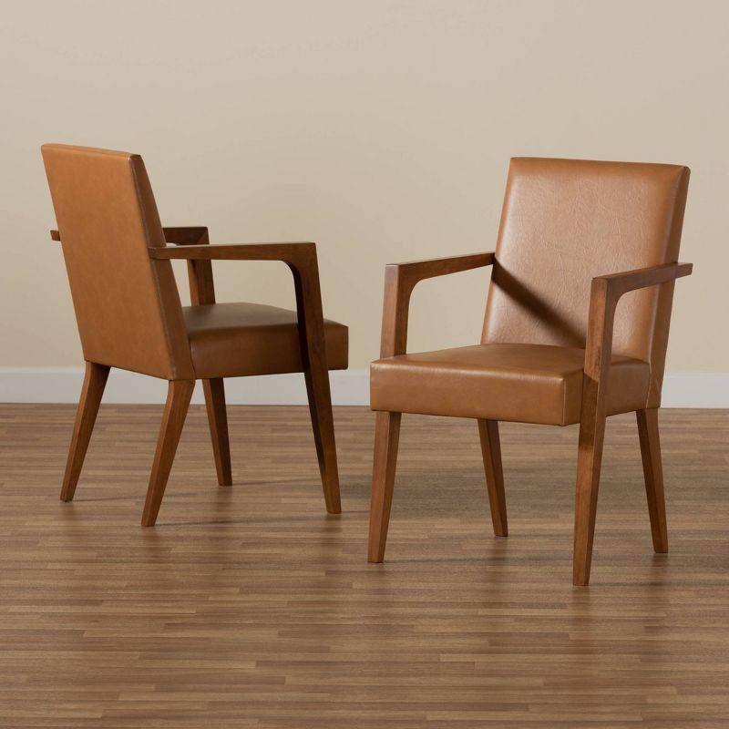 2pc Andrea Faux Leather and Wood Armchairs Brown - Baxton Studio: Elegant Accent Seating, Spot Clean, 30 Day Warranty