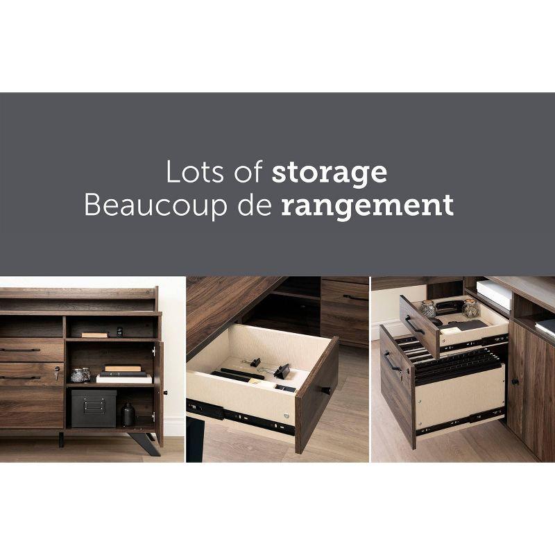 Helsy L-Shaped Desk with Power Bar and Removable Hutch Natural Walnut