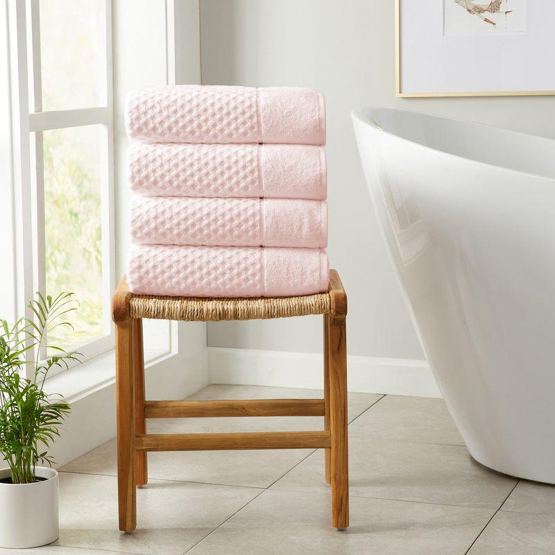 Blush Cotton Quick-Dry Diamond Textured Bath Towel Set