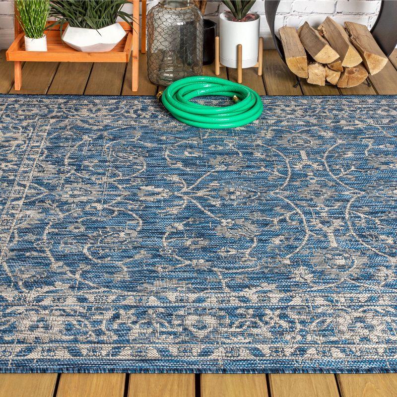 3'x5' Palazzo Vine and Border Textured Weave Indoor/Outdoor Area Rug, Navy/Gray - JONATHAN Y