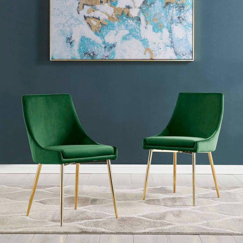 Low Parsons Side Chair in Gold Emerald Velvet with Wood & Metal