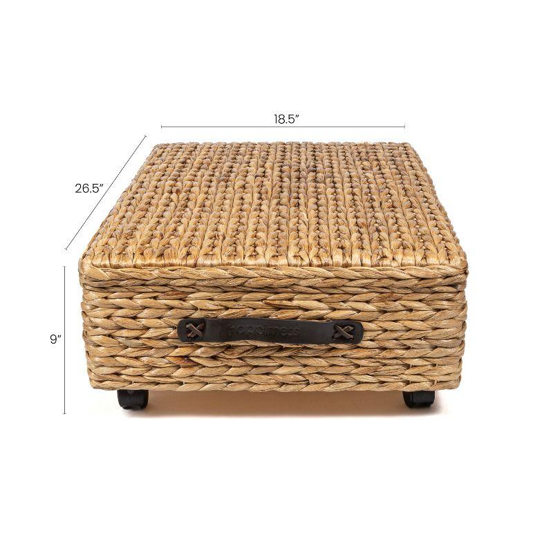 happimess Chett 26.38" Minimalist Hand-Woven Hyacinth/Wood Underbed Storage Bin with Wheels and Handles