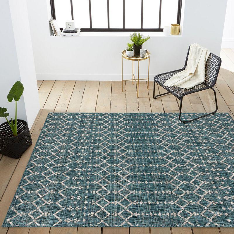 5'x8' Ourika Moroccan Geometric Textured Weave Indoor/Outdoor Area Rug, Teal/Gray - JONATHAN Y
