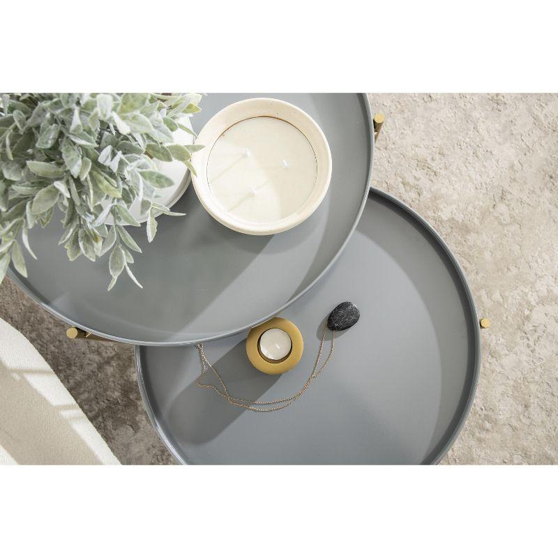 Kate and Laurel Ulani Round Metal Nesting Table, 2 Piece, Gray and Gold